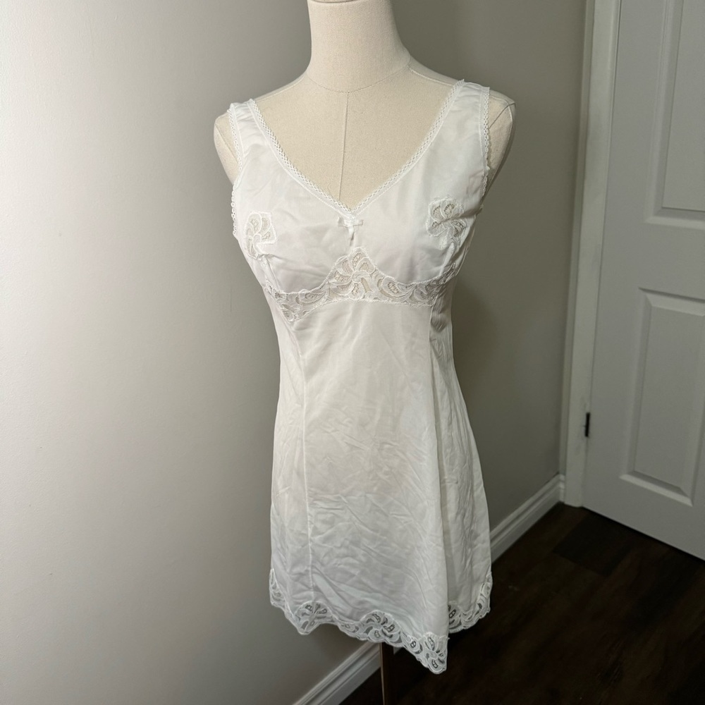 Vintage nylon and lace cottagecore mini slip lingerie  dress M - Picture 3 of 4
